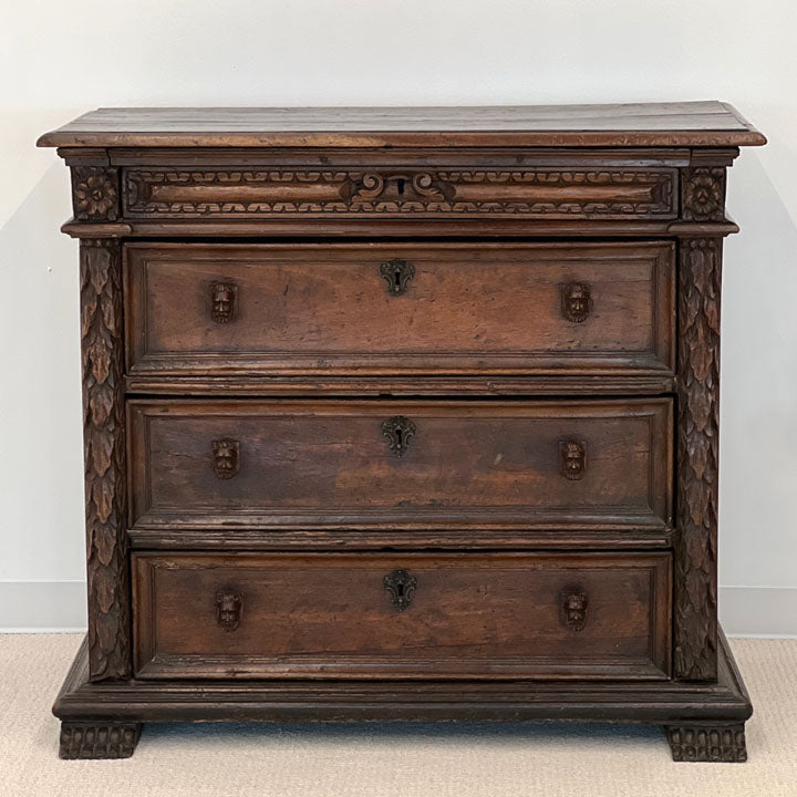 ITALIAN CARVED WALNUT CHEST OF DRAWERS